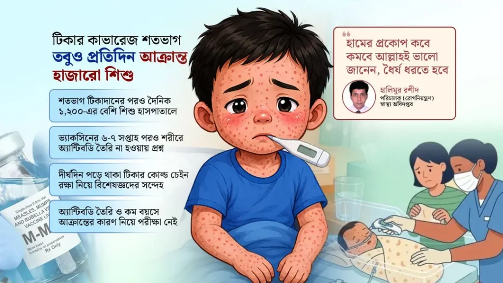 কমছে না হামের প্রকোপ, ভ্যাকসিনের কার্যকারিতা নিয়ে প্রশ্ন